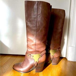 Saks Fifth Avenue Leather Knee High Boots Brown Womens Size 8